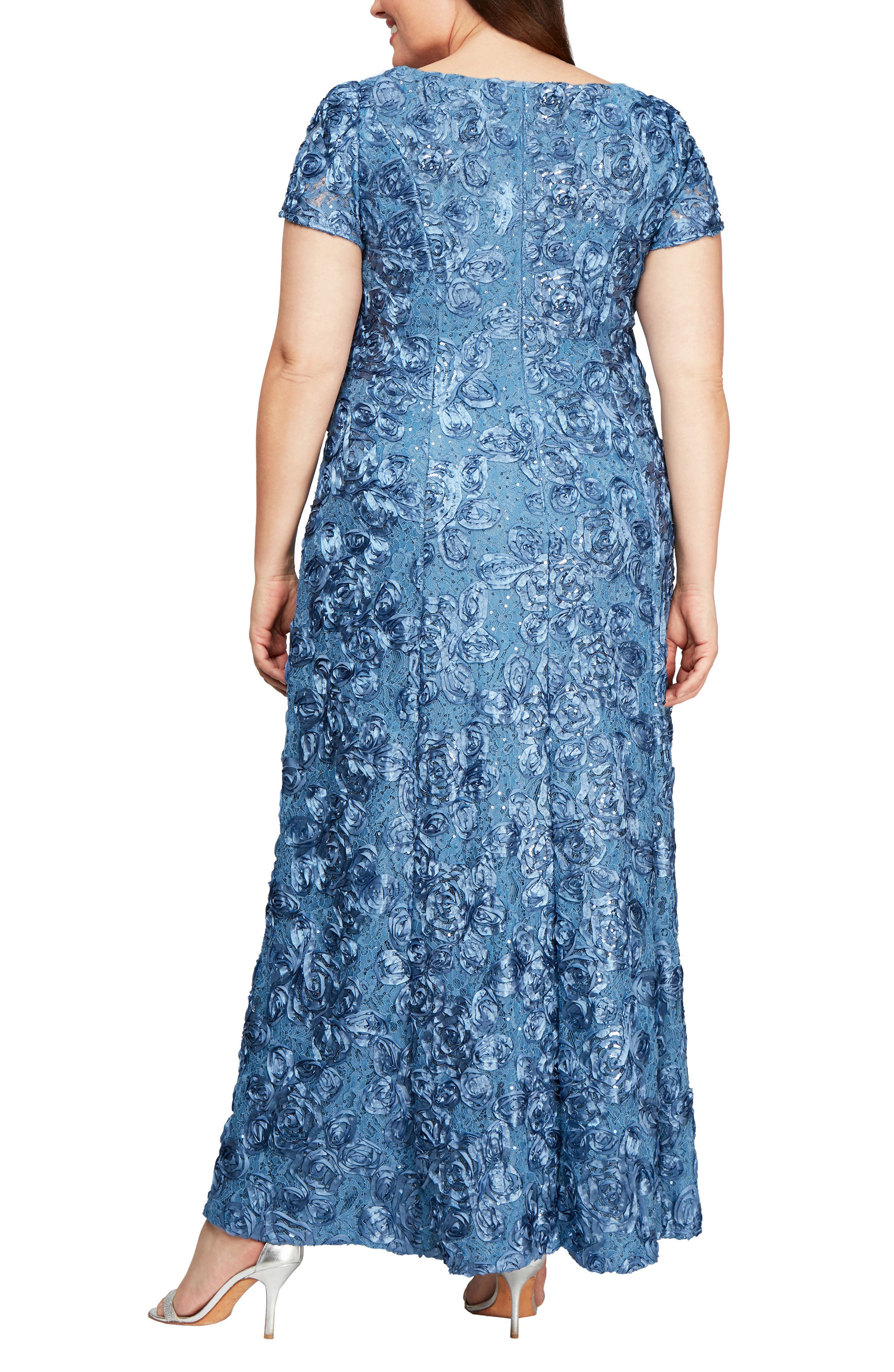alex evenings rosette lace dress Alex Evenings Women's Tea Length Jersey & Rosette Lace Dress Blue Size 16W