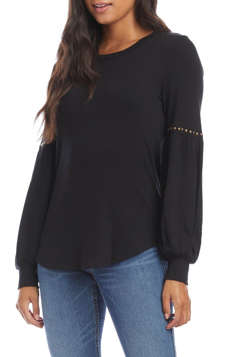 Studded Sleeve Blouse, Alternate, color, BLACK