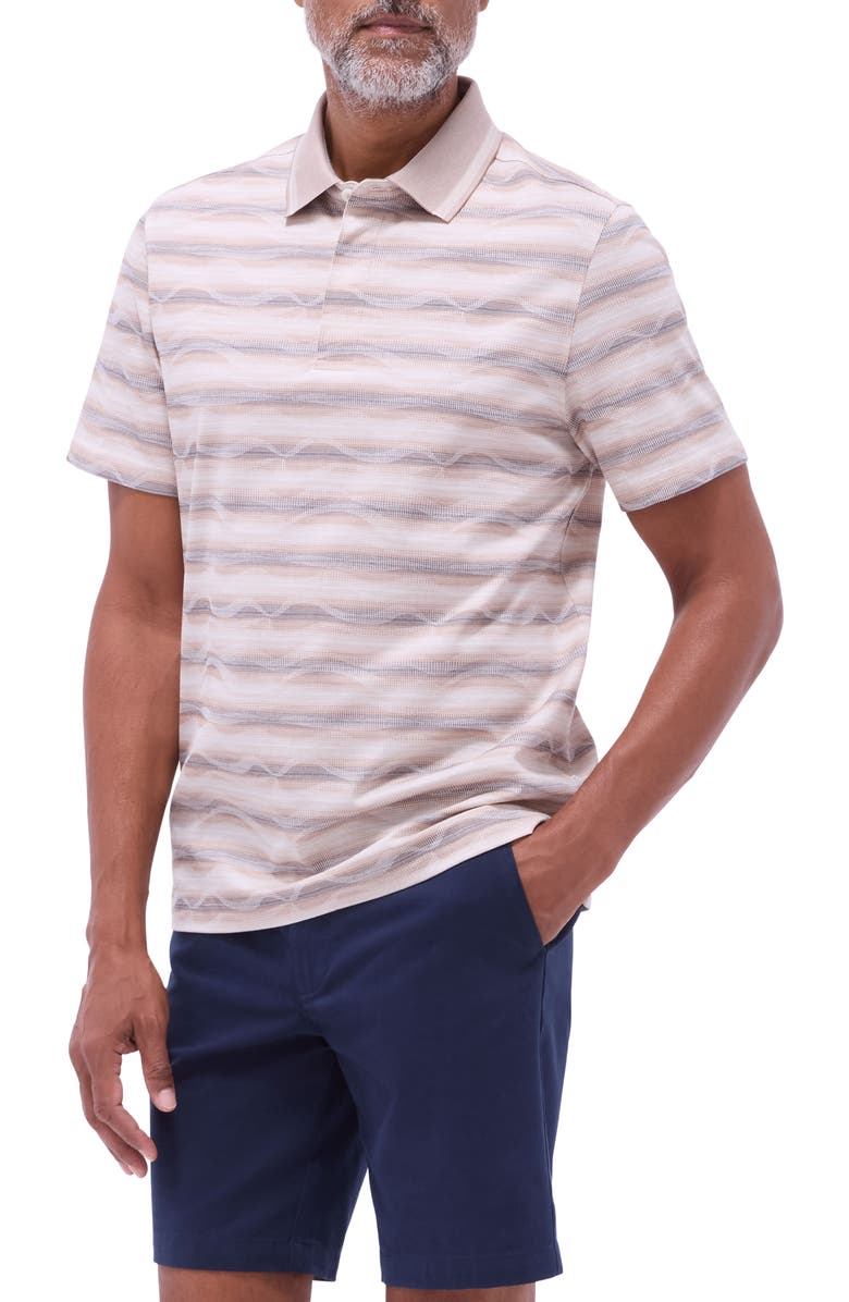 Bugatchi Wavy Stripe Cotton Polo, Main, color, Sand