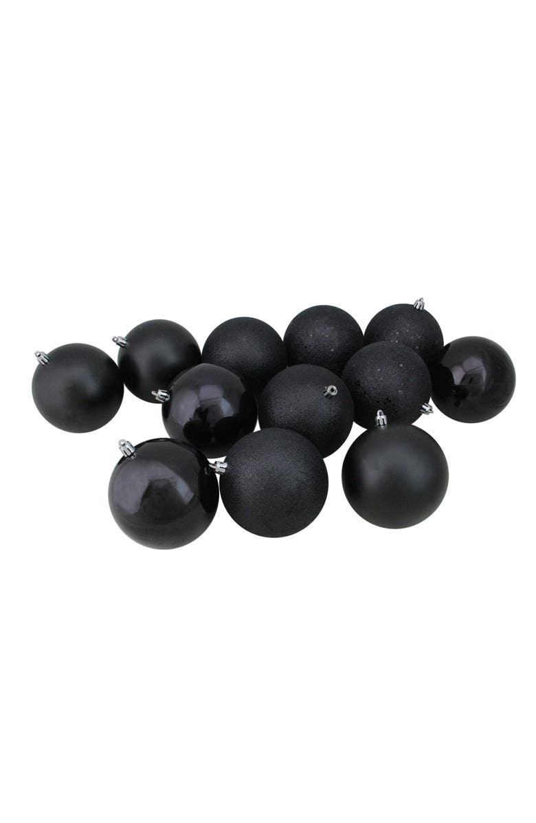 Northlight Shatterproof 4-Finish Christmas Ball Ornaments - 4" (100mm) - Black - 12ct, Main, color, 