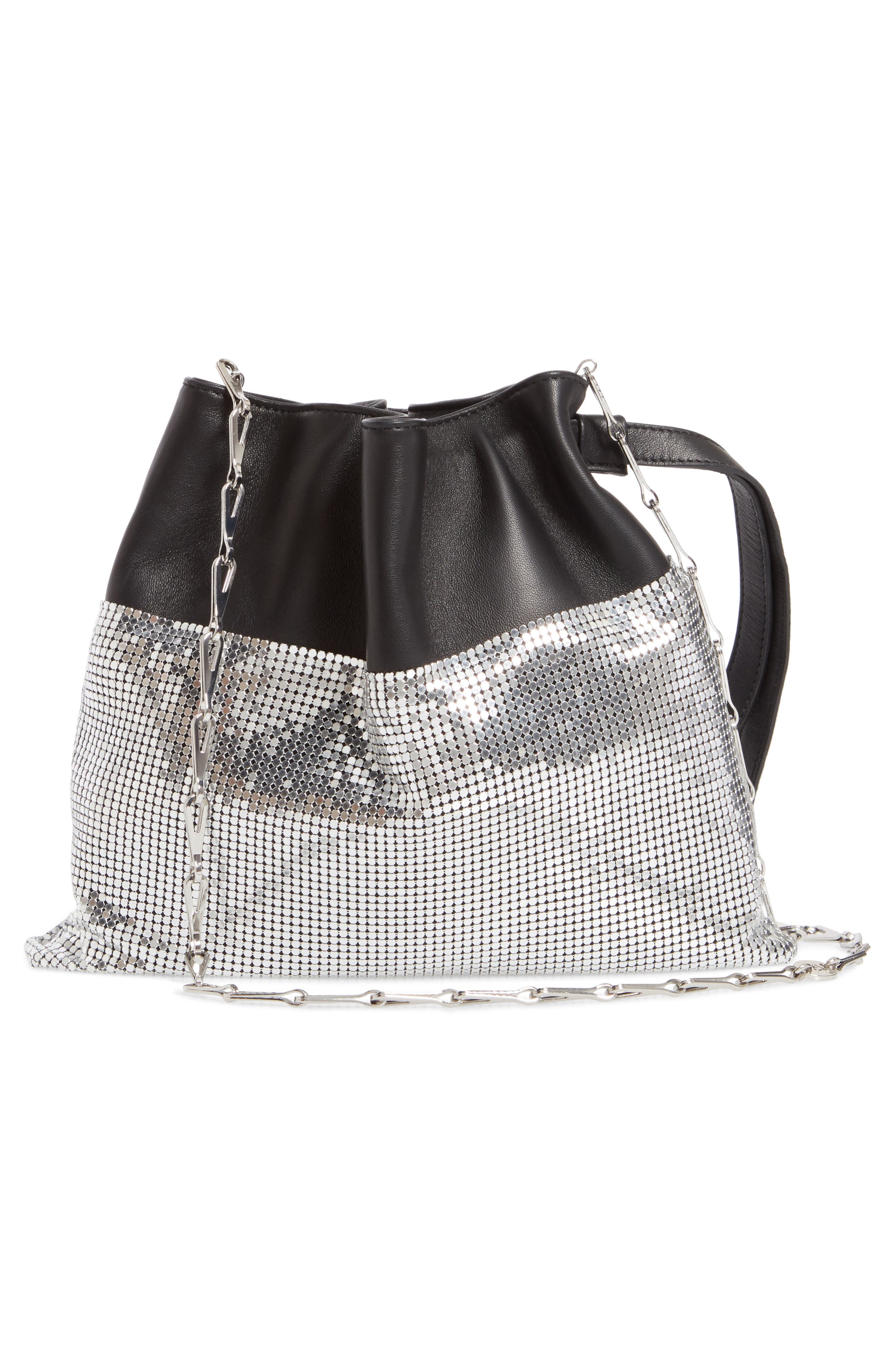 Rabanne paco rabanne Metallic Mesh & Leather Bucket Bag, Alternate, color, 