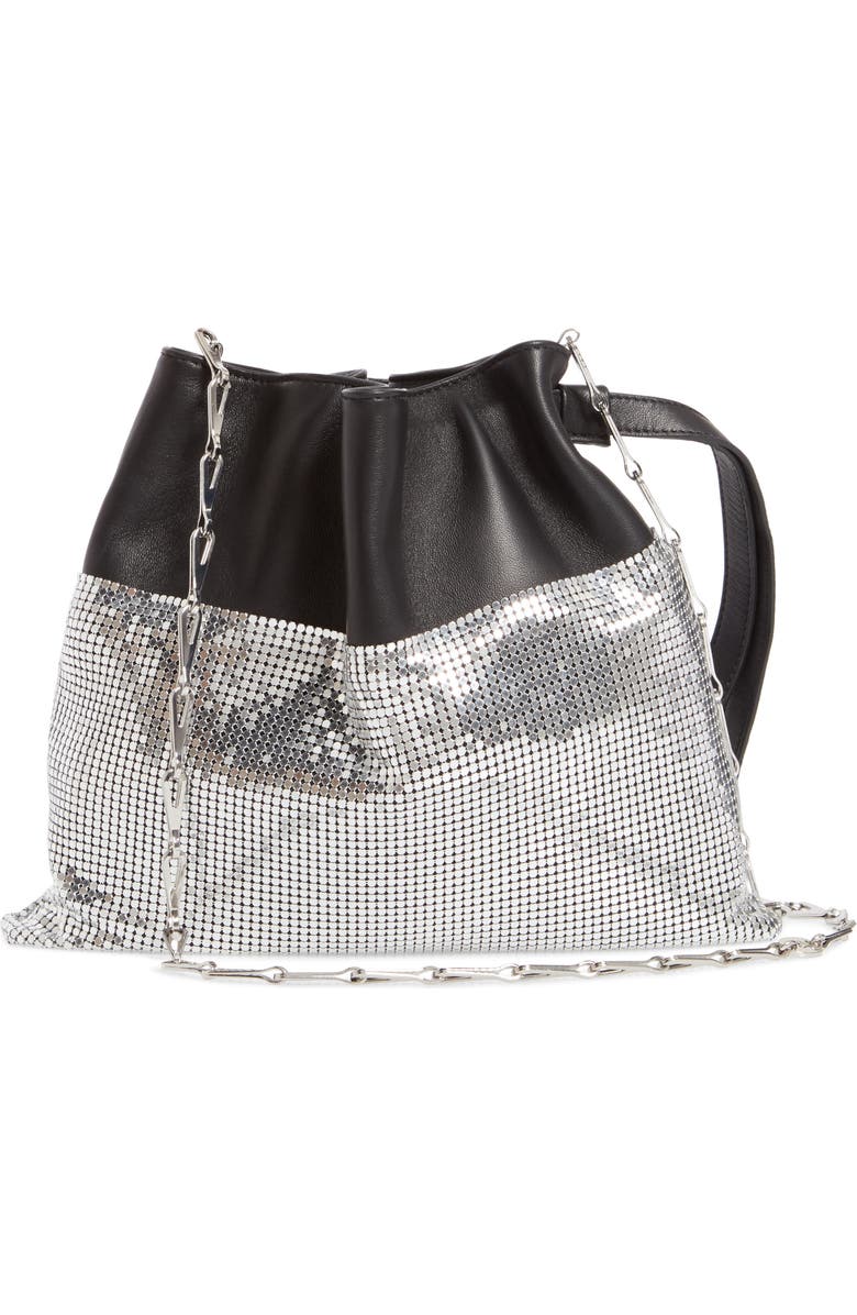 Rabanne paco rabanne Metallic Mesh & Leather Bucket Bag, Alternate, color,