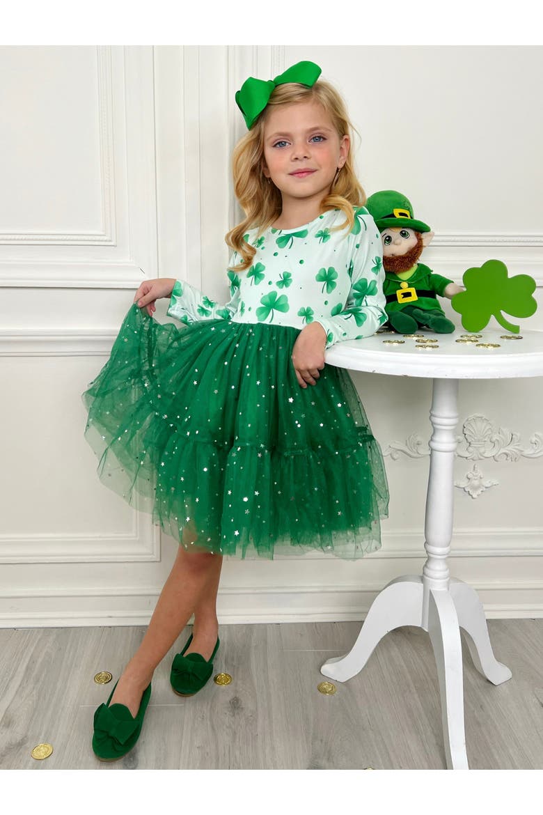 My Lucky Girl Clover Print Tutu Dress, Alternate, color, Green