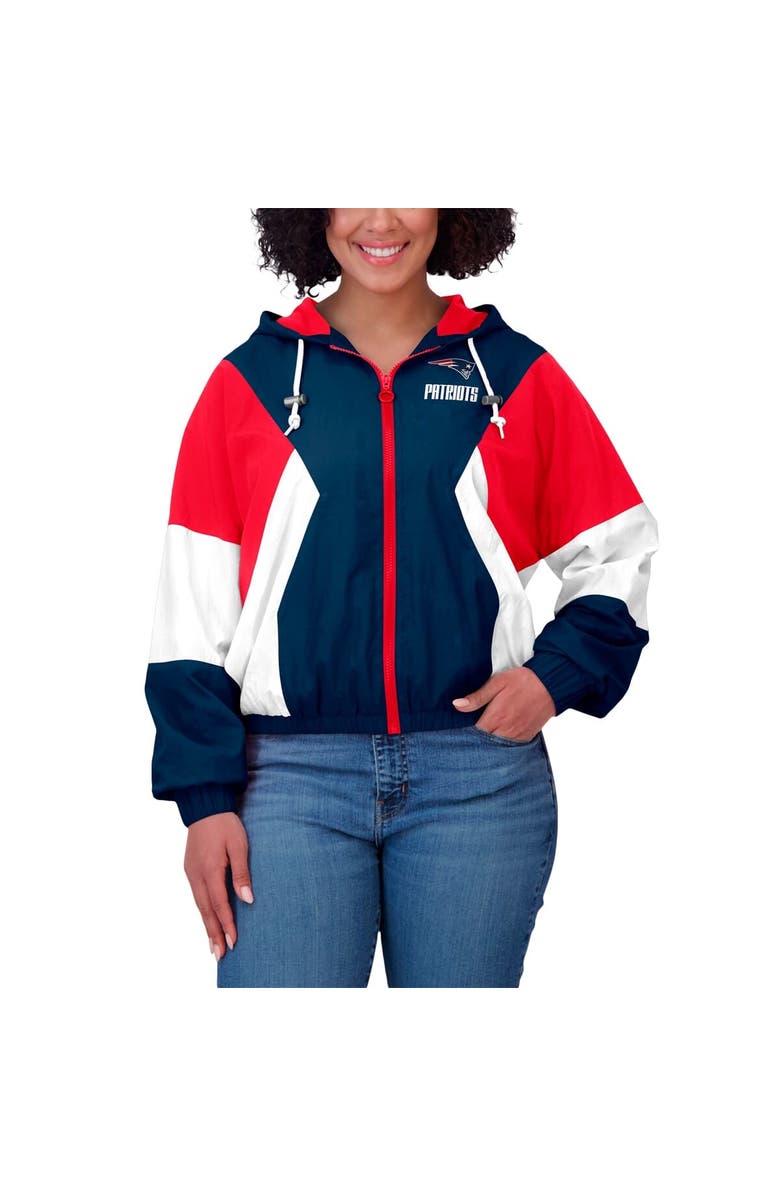 WEAR by Erin Andrews Women's WEAR by Erin Andrews Royal New England Patriots Color Block Full-Zip Windbreaker Jacket, Alternate, color, Navy