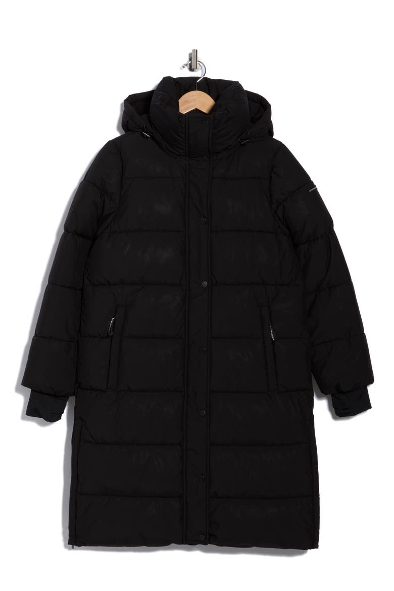 Pillow 3/4 Hooded Longline Puffer Coat, Alternate, color, BLACK