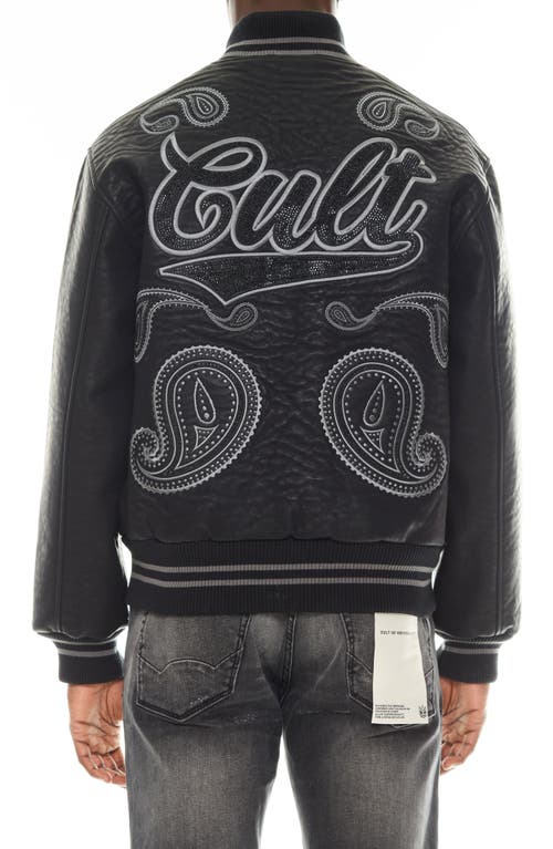 Cult Of Individuality Paisley Appliqué Varsity Jacket In Black