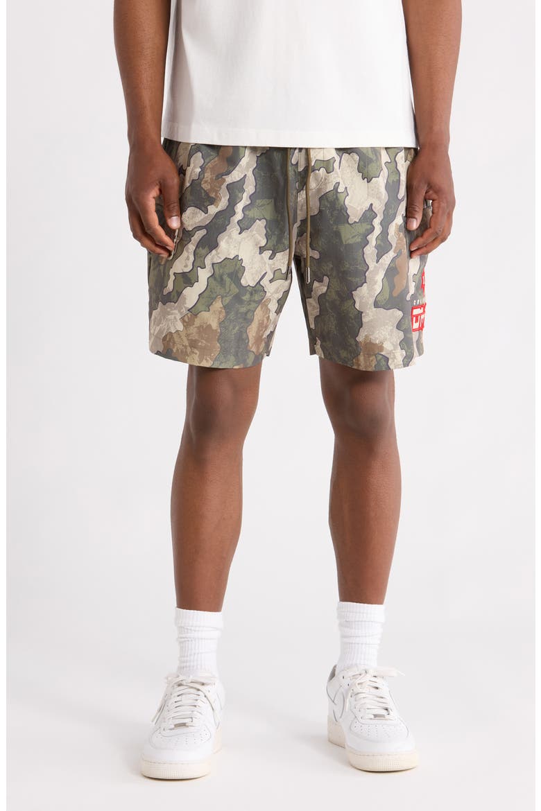 Camo Nylon Shorts, Main, color, GREEN/ RED