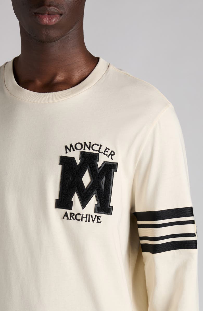 Moncler Logo Patch Long Sleeve T-Shirt, Alternate, color, Antique White