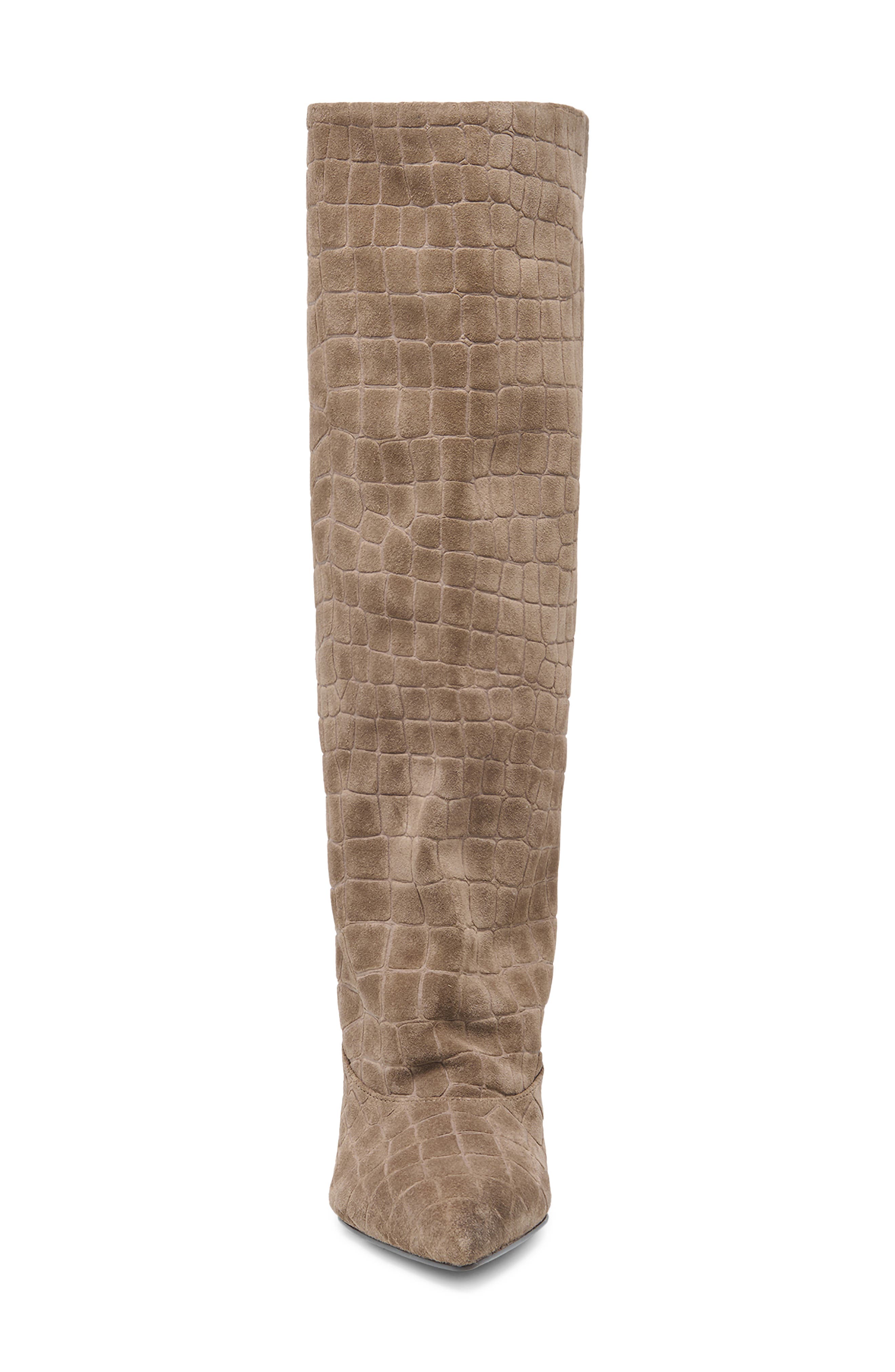 Roxla Croc Embossed Leather Knee High Boot, Alternate, color, TAUPE CROCO EMBOSSED