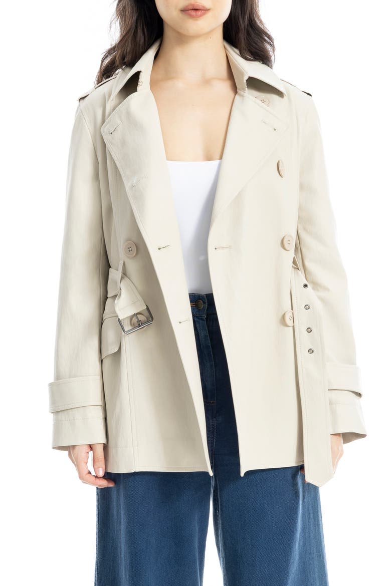 Belted Faux Leather Trench Coat, Alternate, color, OYSTER