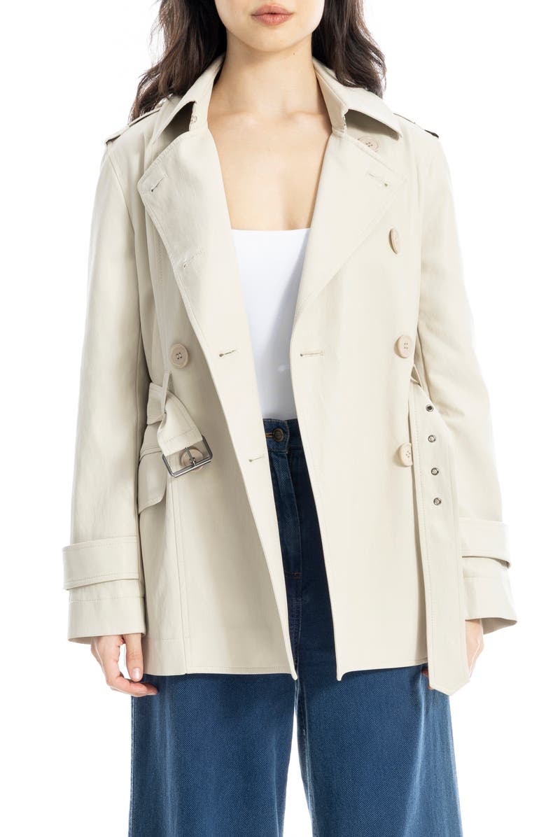 MAX STUDIO Belted Faux Leather Trench Coat, Alternate, color, Oyster