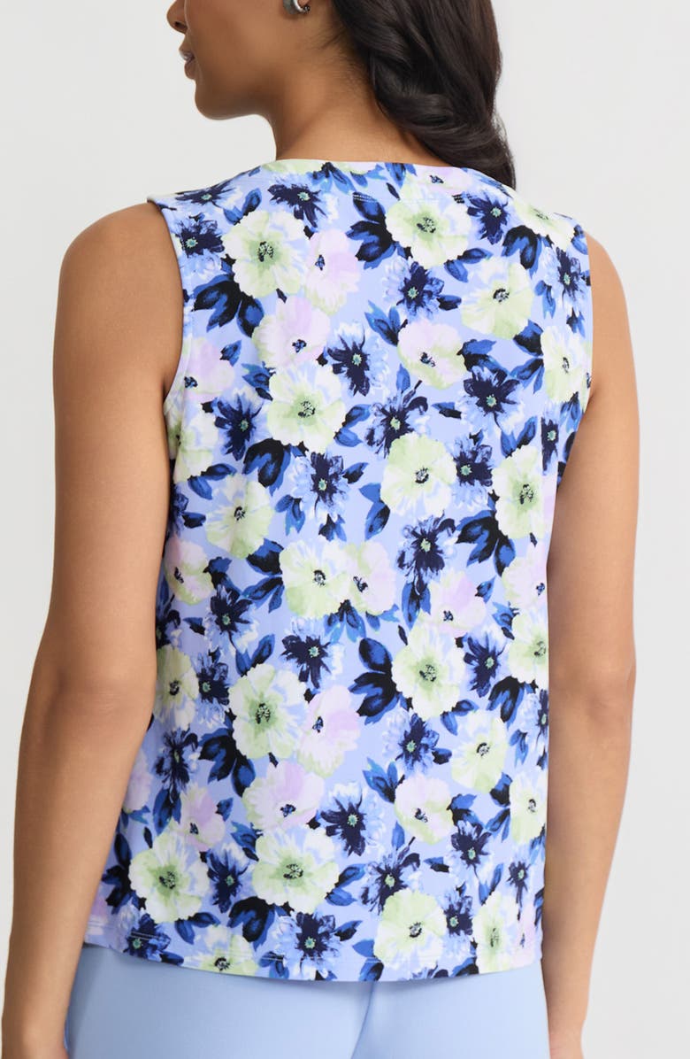 KASPER Floral Print Pleated Neck Sleeveless Top, Alternate, color, Paris Bleu Mult