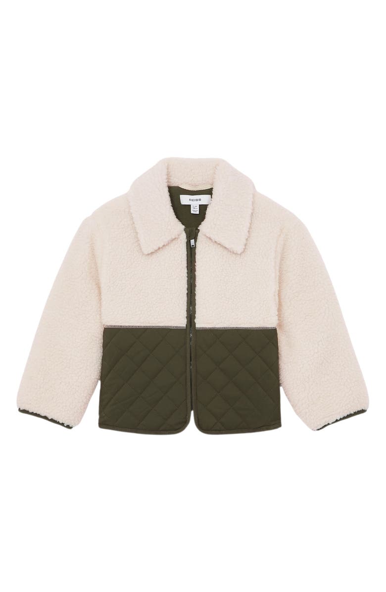 Reiss Kids' Jeanie Mixed Media Zip-Up Jacket, Main, color, Ecru