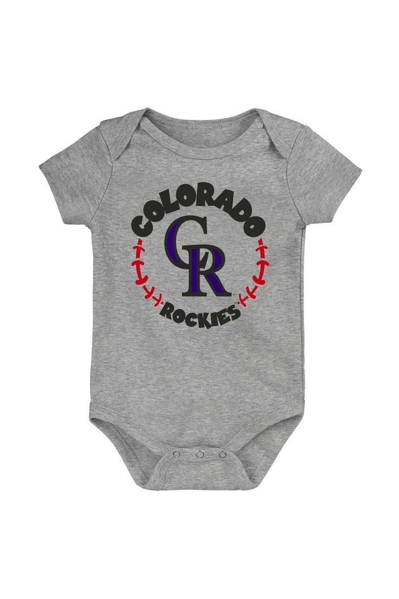 Newborn & Infant Purple/White/Heather Gray Colorado Rockies Biggest Little Fan 3-Pack Bodysuit Set, Alternate, color, Purple