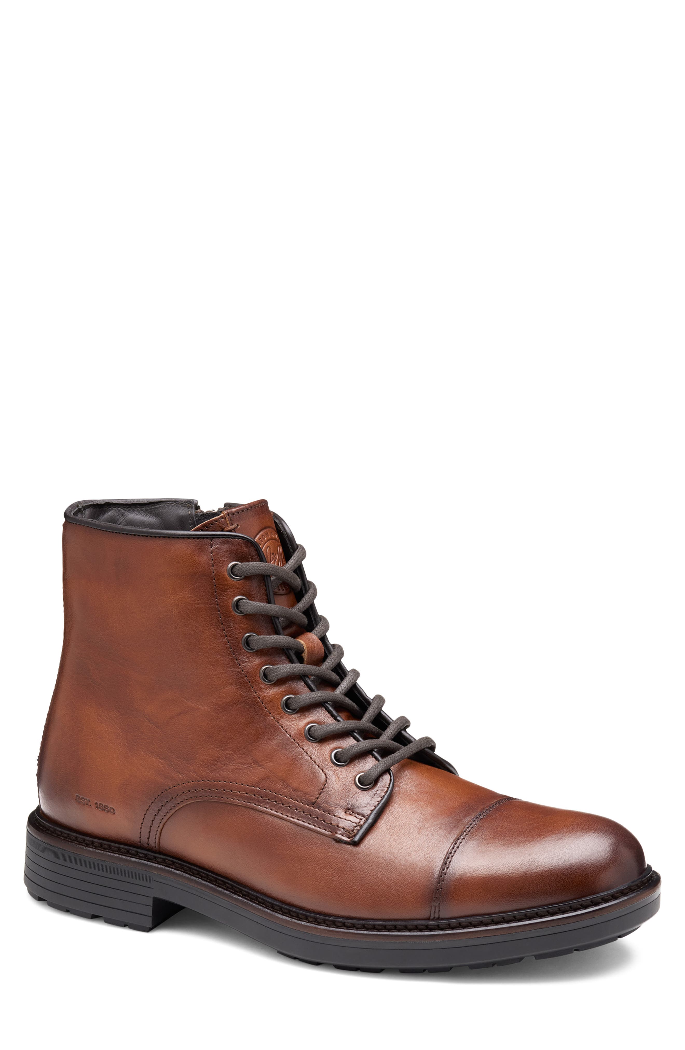 Latham Cap Toe Combat Boot, Main, color, TAN EUROPEAN CALFSKIN
