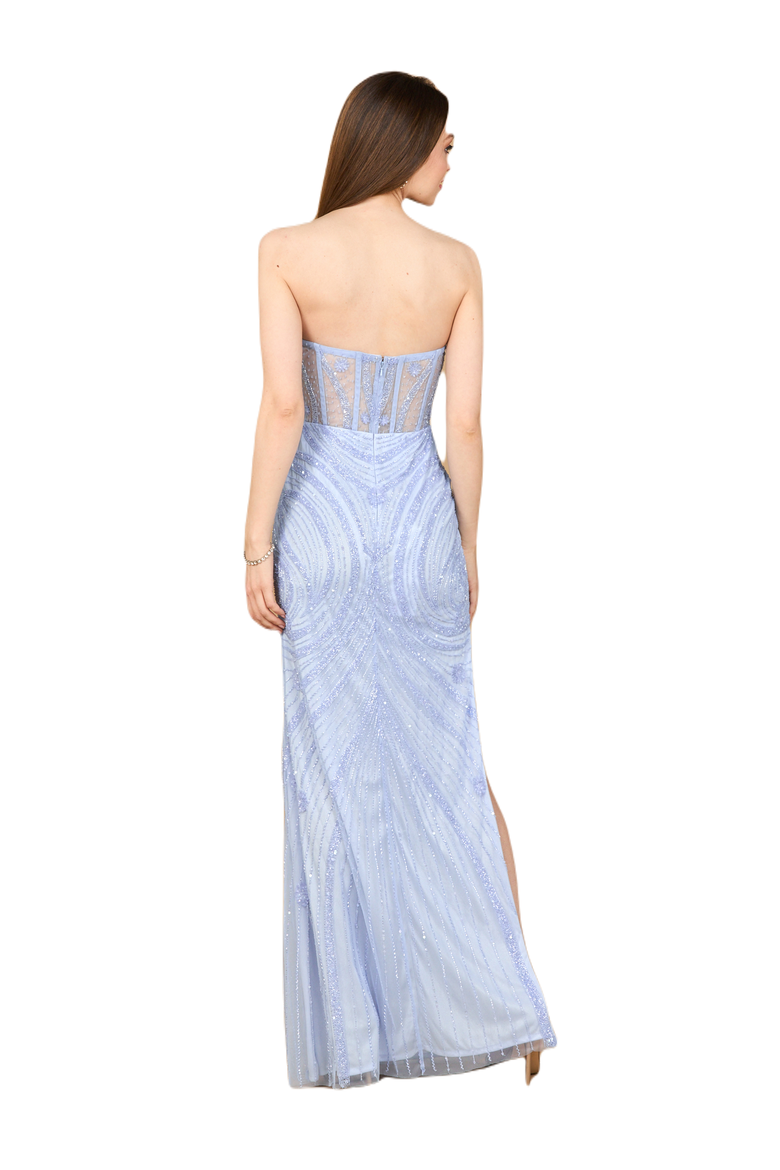 Beaded Corset Dress with Slit, Alternate, color, Periwinkle
