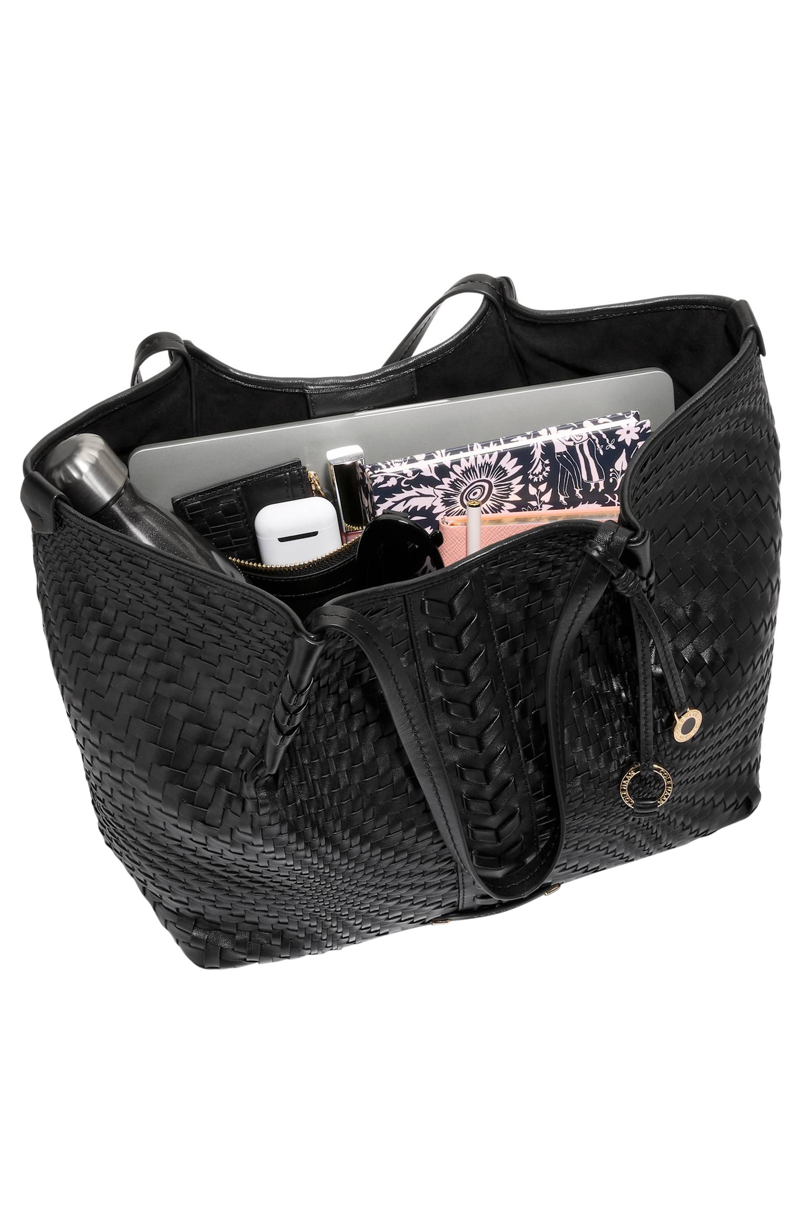 Isabella Slouchy Woven Leather Tote, Alternate, color, BLACK