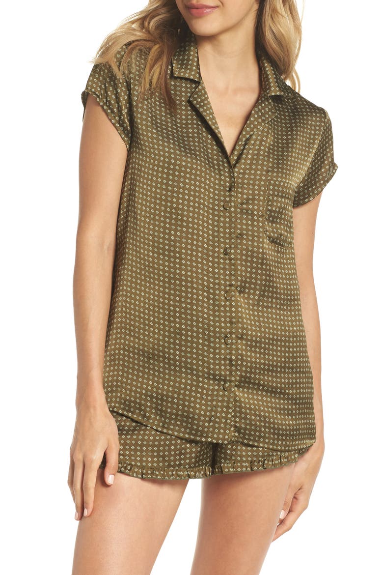 Satin Short Pajamas, Main, color, OLIVE DARK GEO