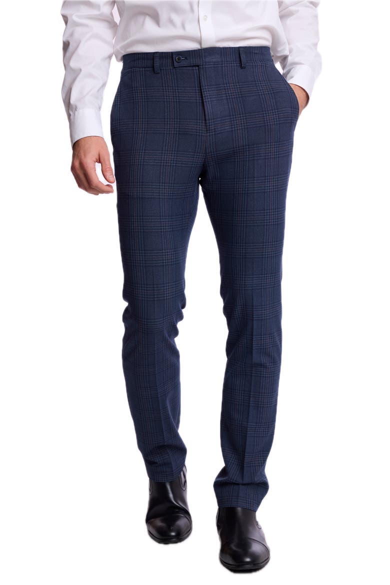 Downing Slim Fit Plaid Stretch Pants, Alternate, color, NAVY BURGUNDY PLAID