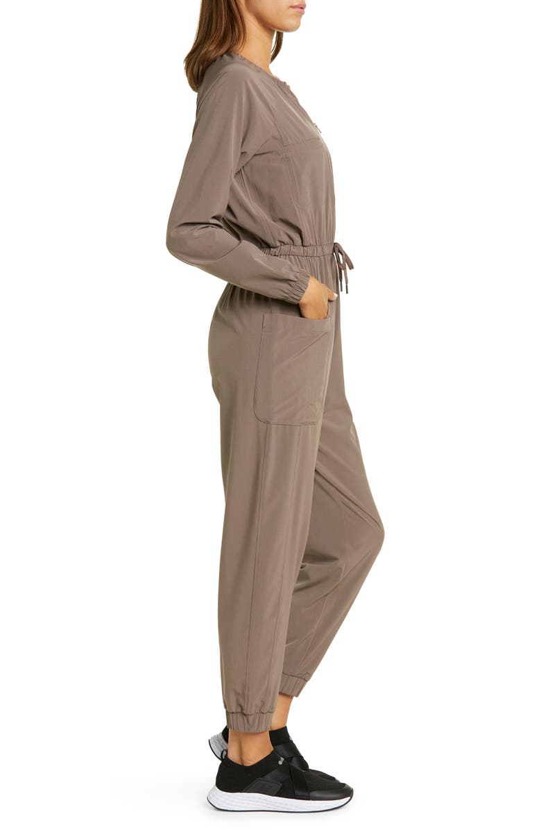 Zella Getaway Long Sleeve Zip-Up Jumpsuit, Alternate, color, Tan Dusk
