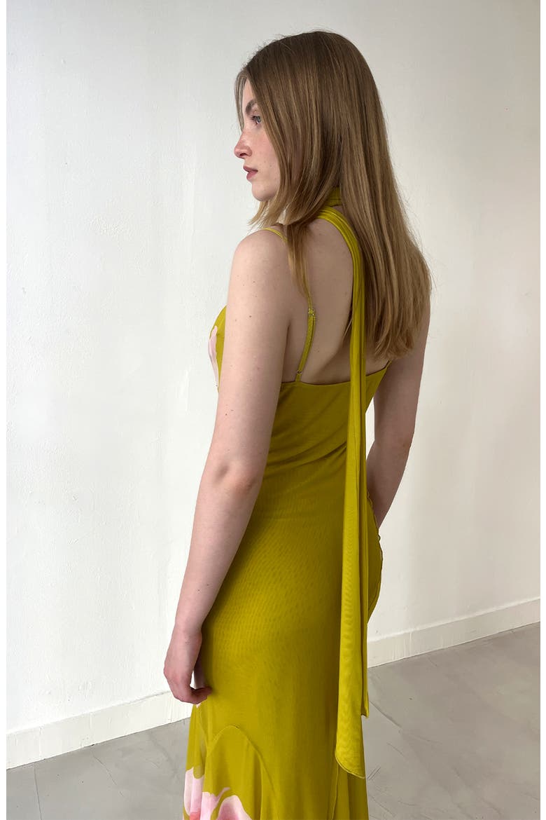 Elaria Floral Printed Mesh Dress, Alternate, color, Chartreuse