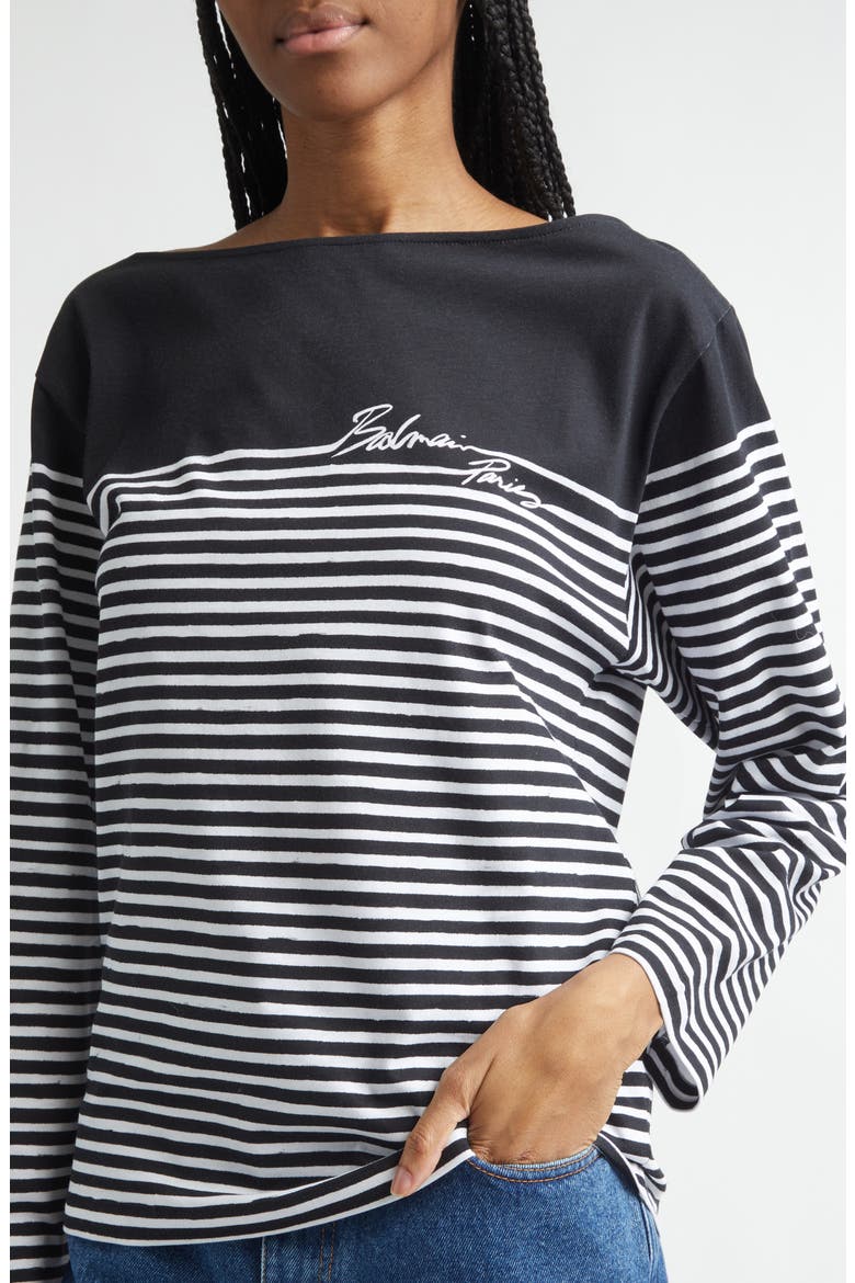 Paris Logo Marinière Stripe Cotton T-Shirt, Alternate, color, EAB BLK/ WHITE