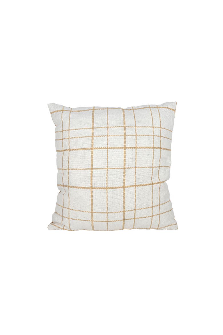Handwoven Modern Plaid Pillow, 18" x 18" Tan Cotton With Polyester Fill, Main, color, Beige
