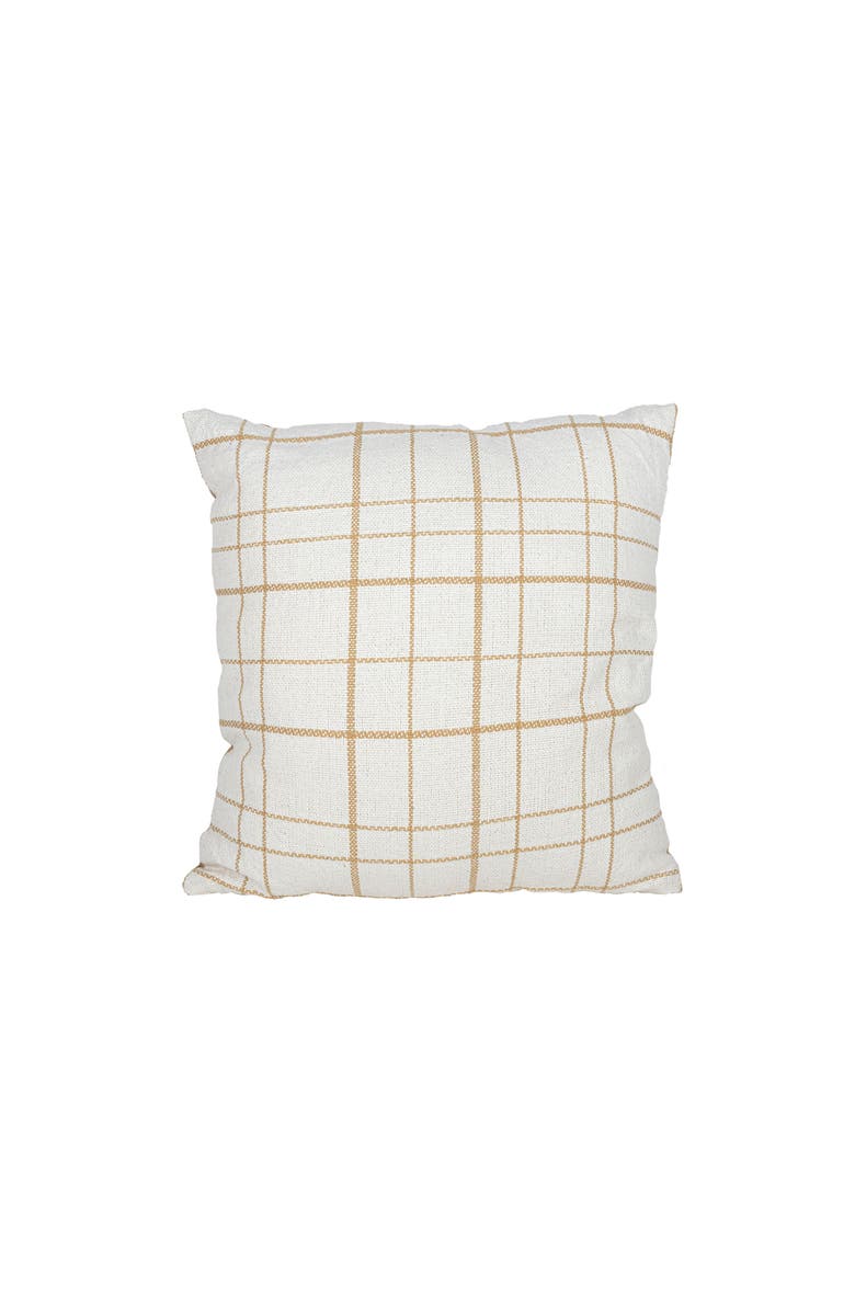 Foreside Home and Garden Handwoven Modern Plaid Pillow, 18" x 18" Tan Cotton With Polyester Fill, Main, color, Beige