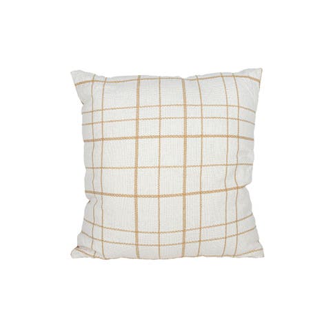 Handwoven Modern Plaid Pillow, 18" x 18" Tan Cotton With Polyester Fill