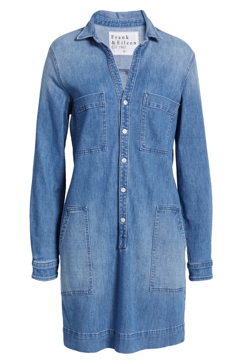 Ireland Patch Pocket Long Sleeve Denim Shirtdress, Alternate, color, BLUE WITH LIGHT WASH