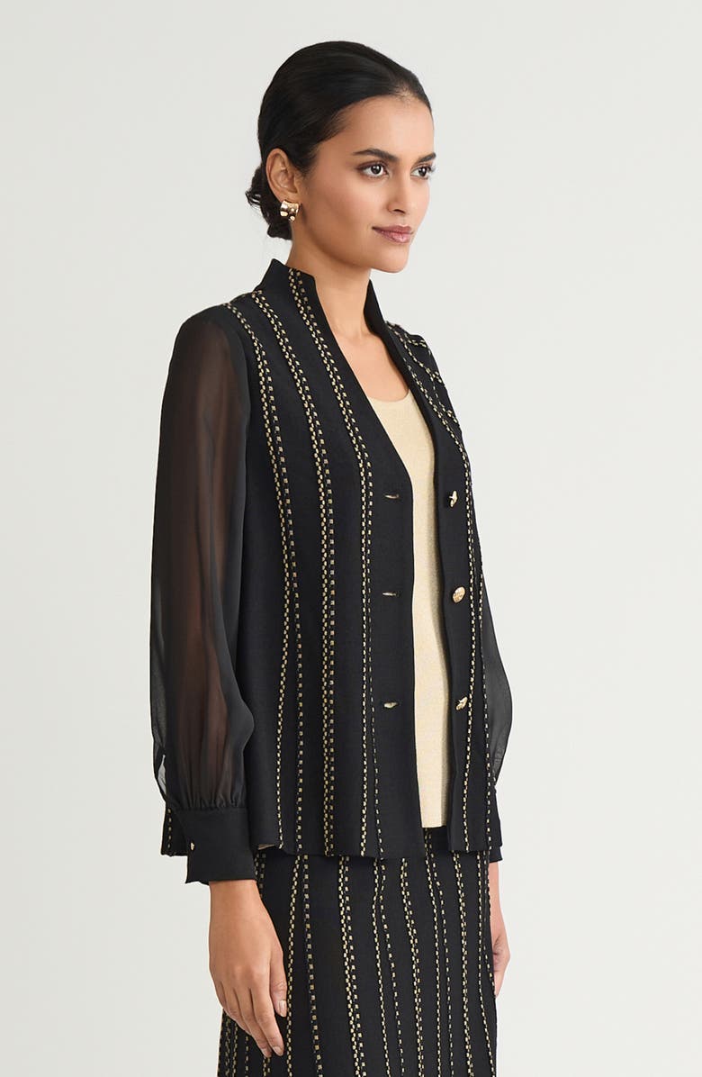 Ming Wang Heritage Button Front Lurex Soft Knit Cardigan, Alternate, color, Black/Gold