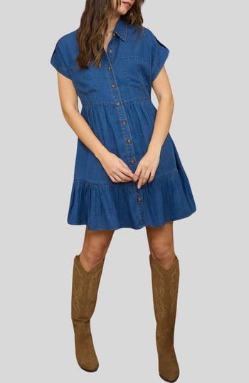 Blu Pepper Short Sleeve Tiered Shirtdress