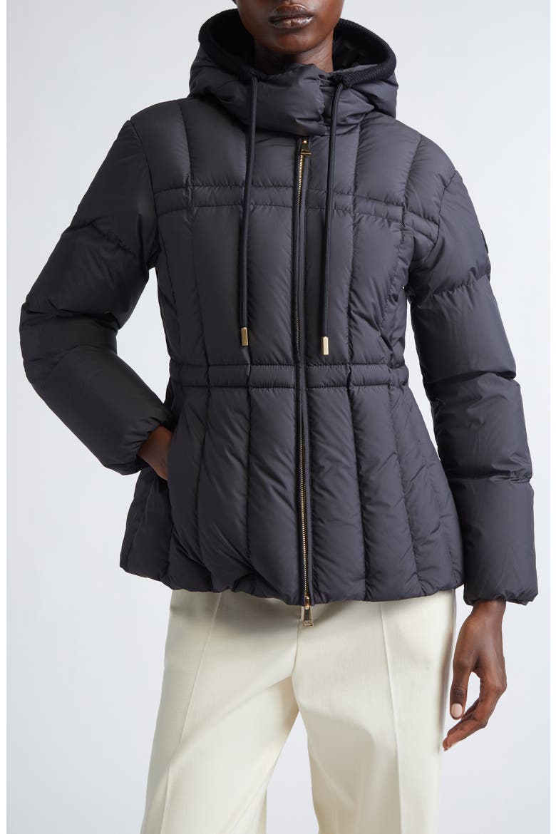 Estom Vertical Quilted Hooded Down Jacket, Main, color, BLACK