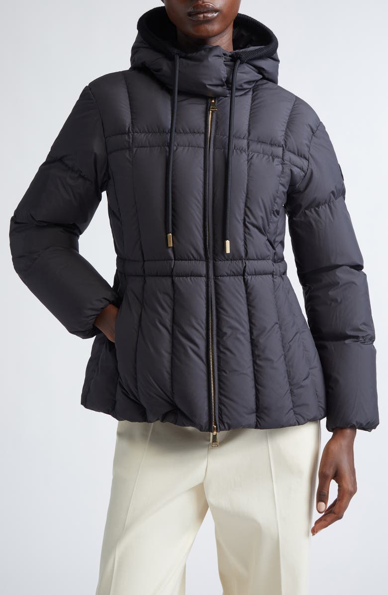 Moncler Estom Vertical Quilted Hooded Down Jacket, Main, color, Black