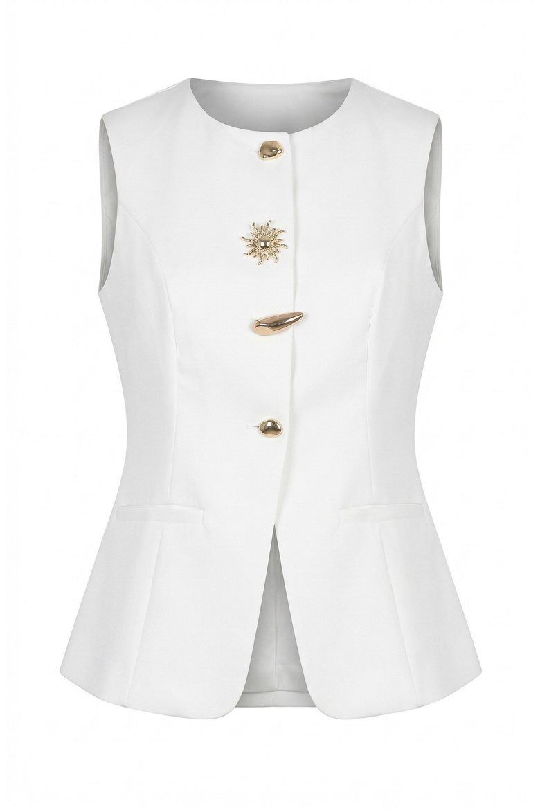 Sleeveless Tailored Blazer Top with Button Detail, Alternate, color, White