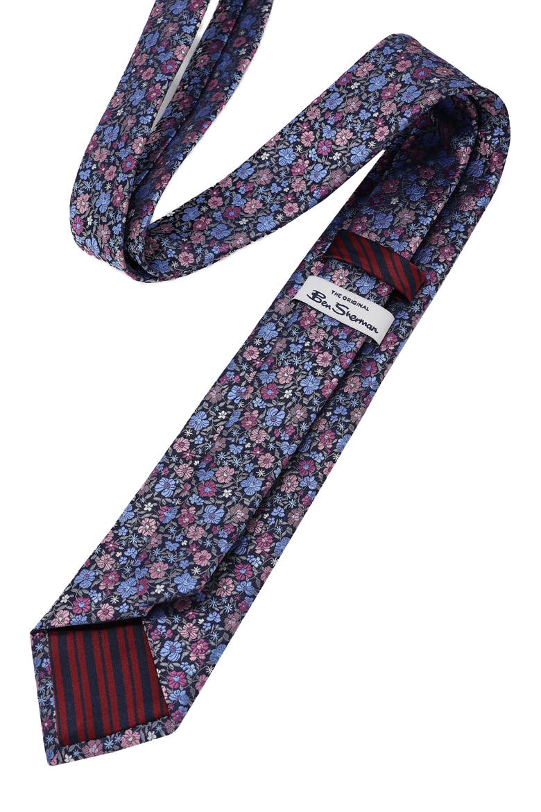 Floral Tie, Alternate, color, NAVY BERRY