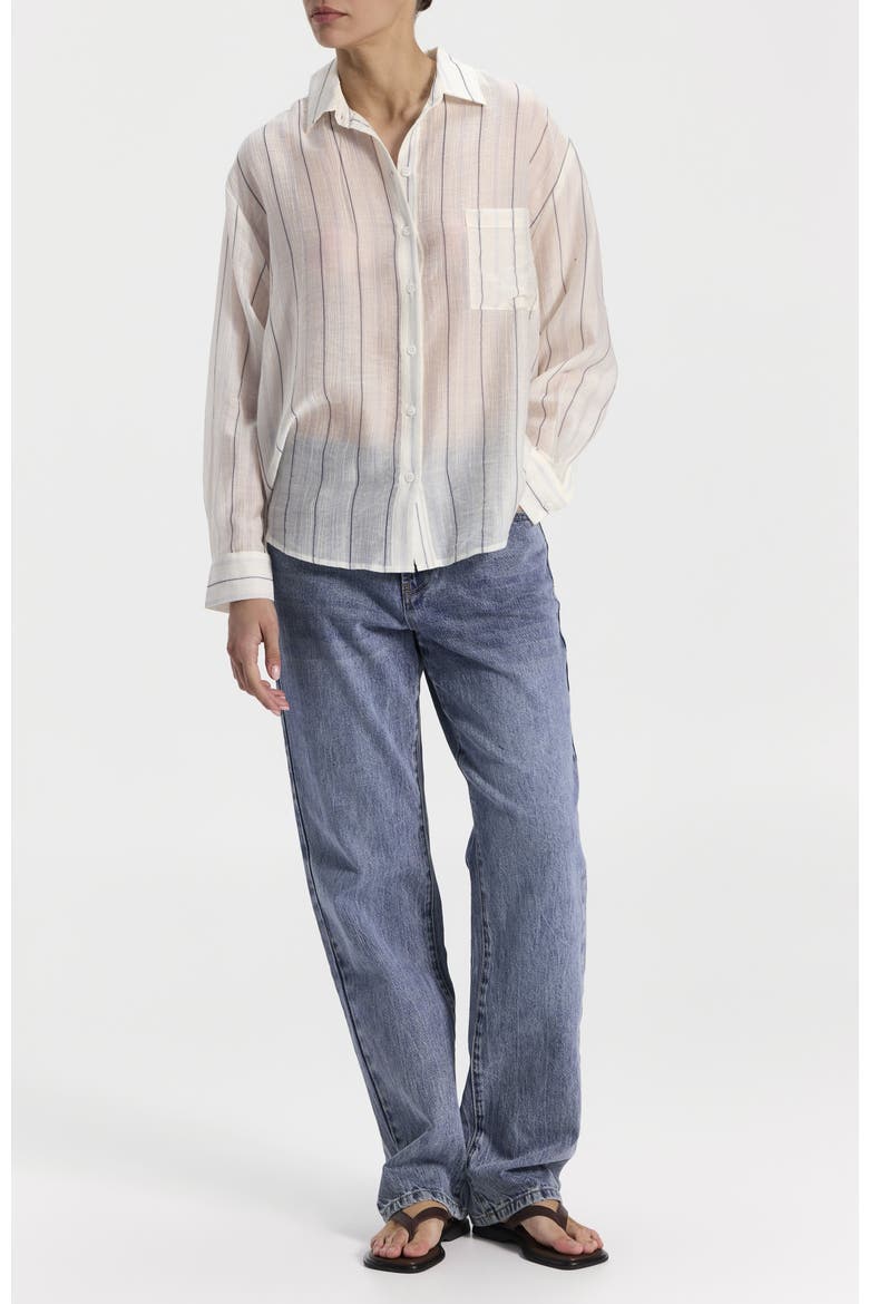 Striped Button-Up Shirt, Alternate, color, White-Blue Stripes