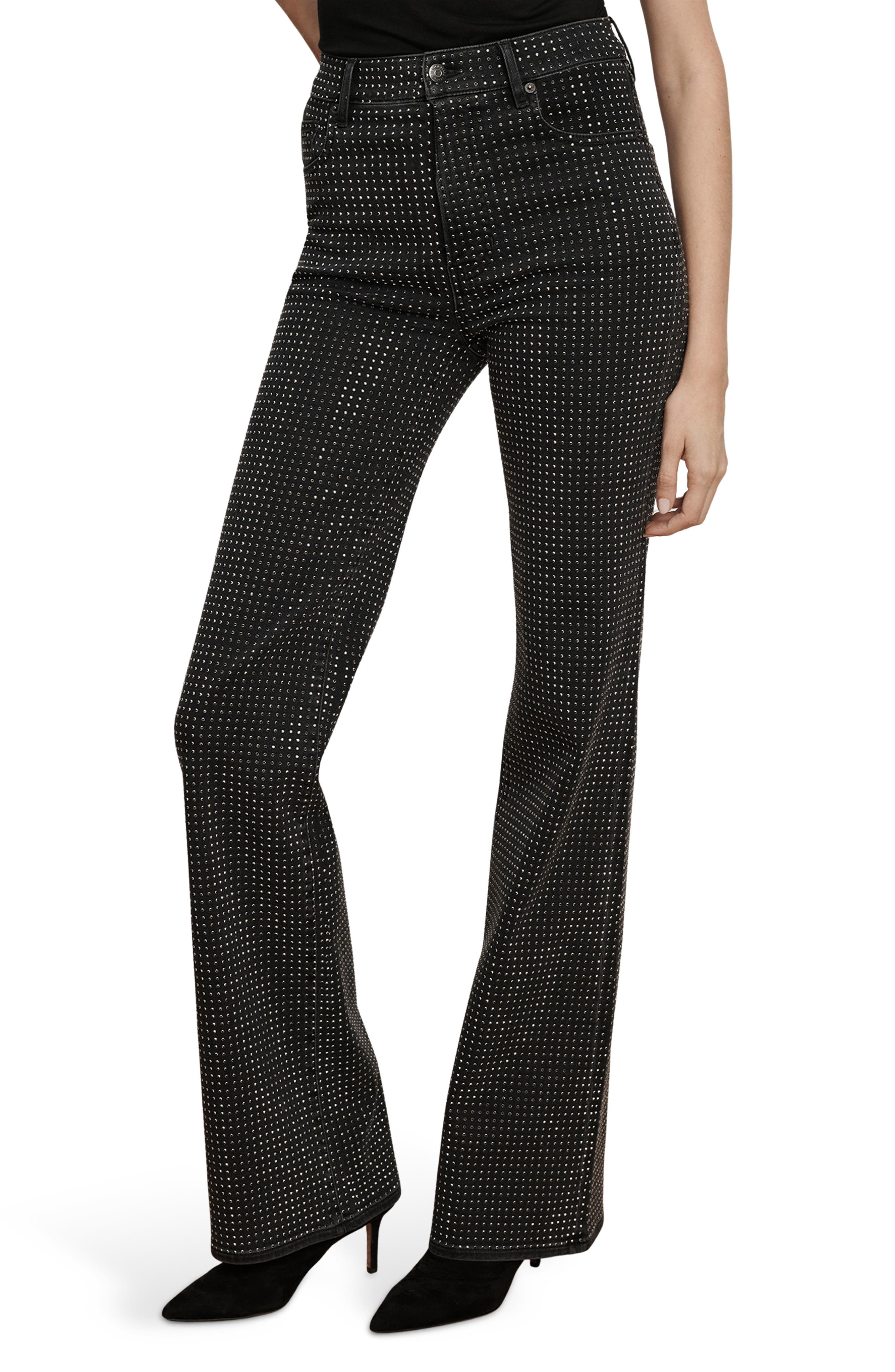 Veronica Beard Crosbie Crystal Embellished High Waist Slim Wide Leg Jeans