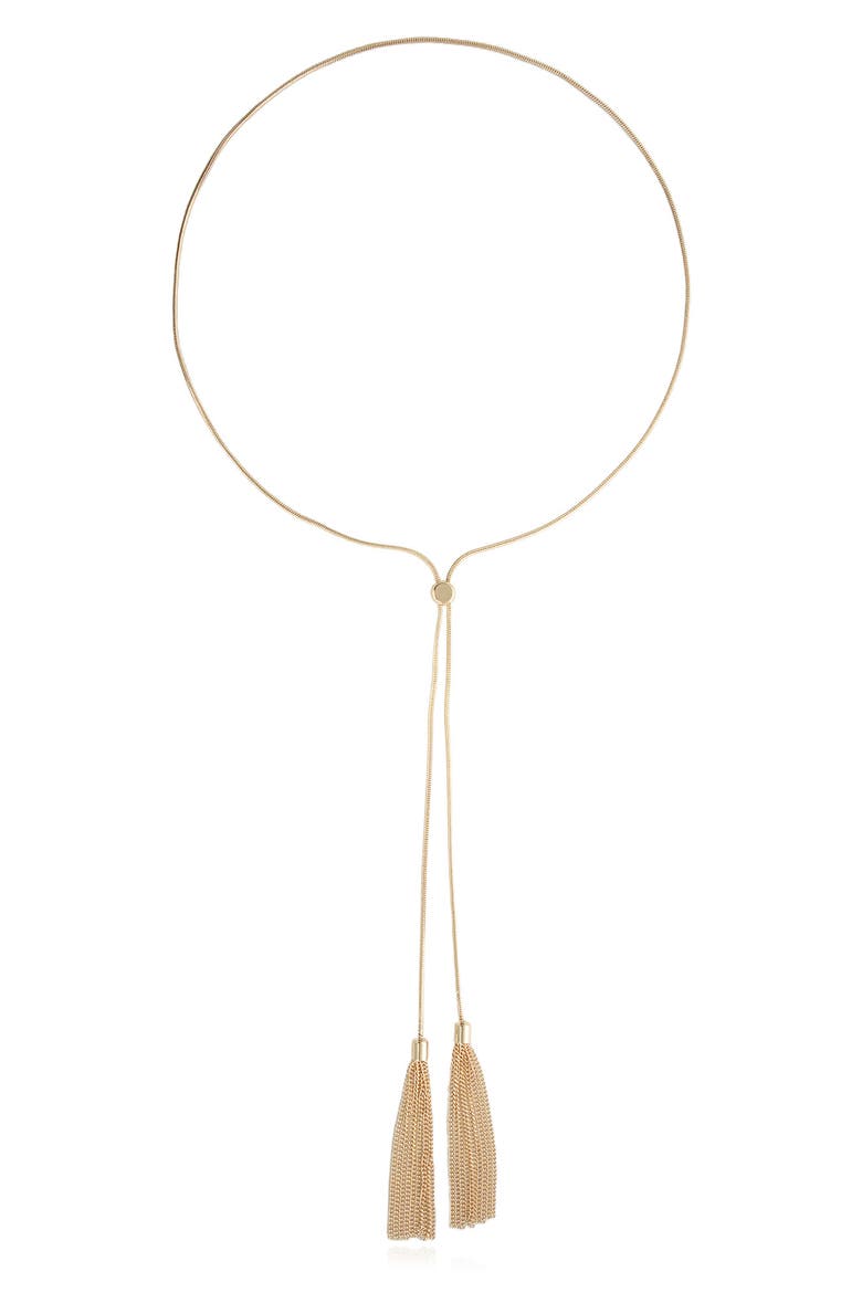 Double Chain Tassel Bolo Necklace, Main, color, GOLD