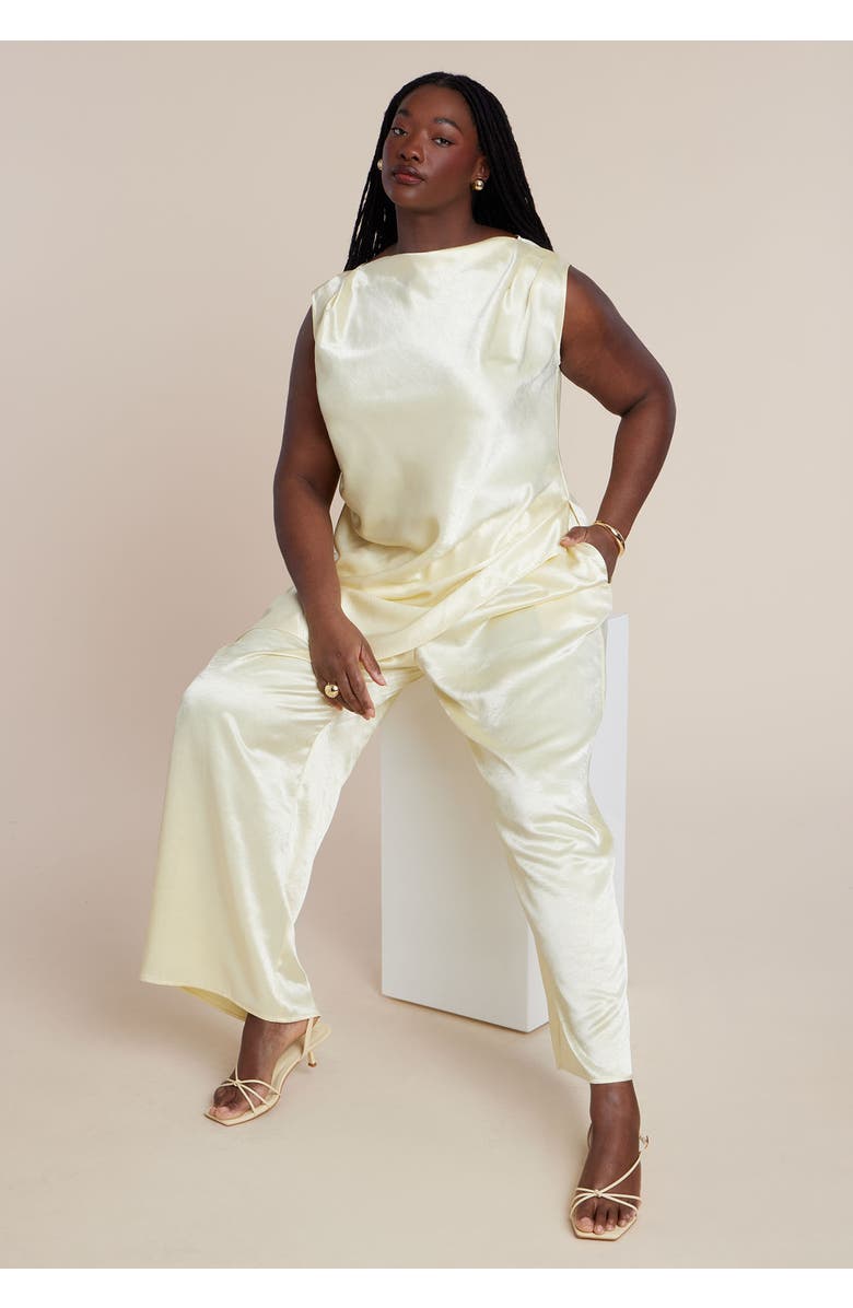 ELOQUII Pleat Detail Longline Top, Alternate, color, Golden Haze