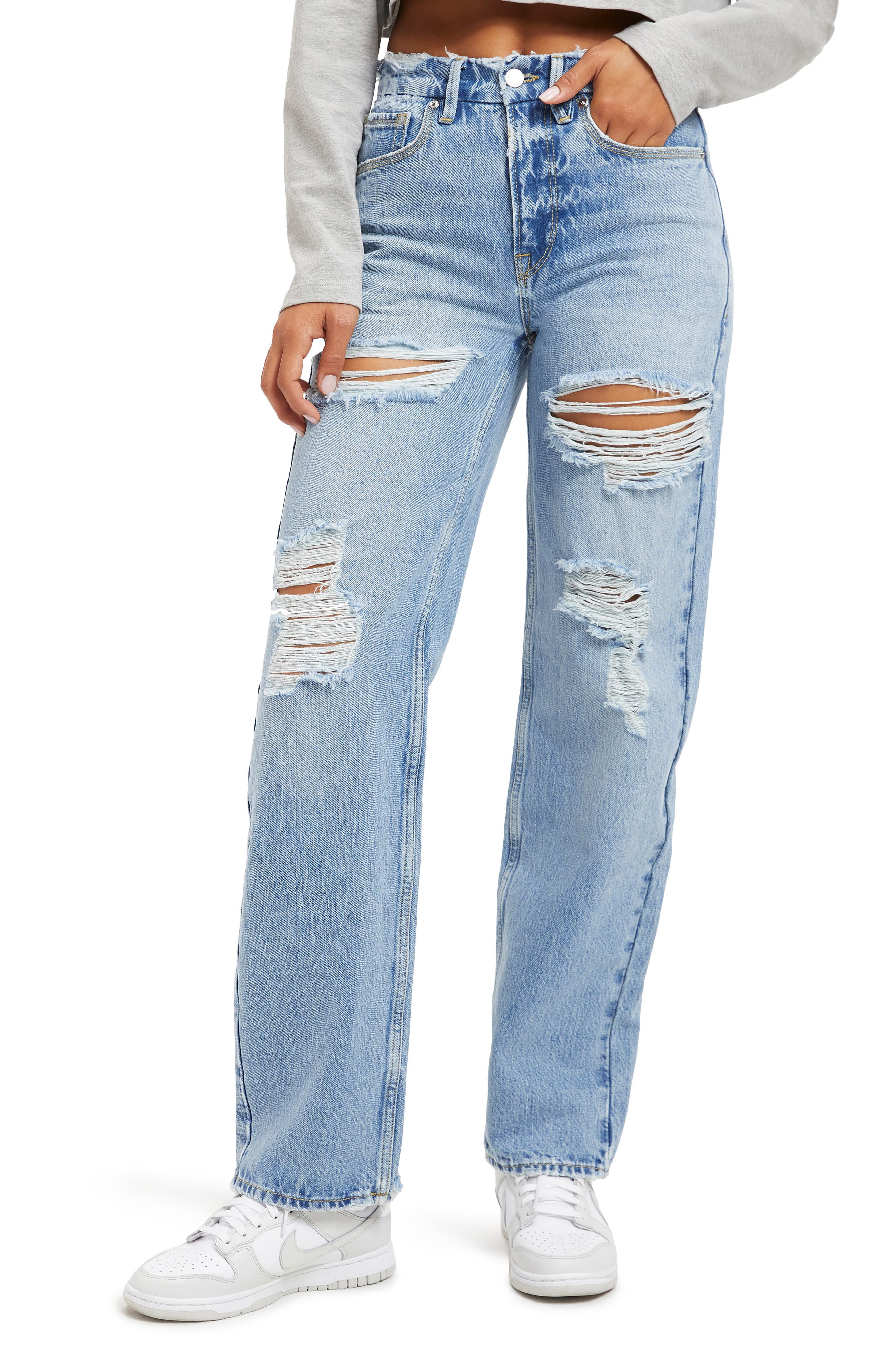 Good American 90s Ripped High Waist Straight Leg Jeans