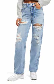 Good American 90s Ripped High Waist Straight Leg Jeans