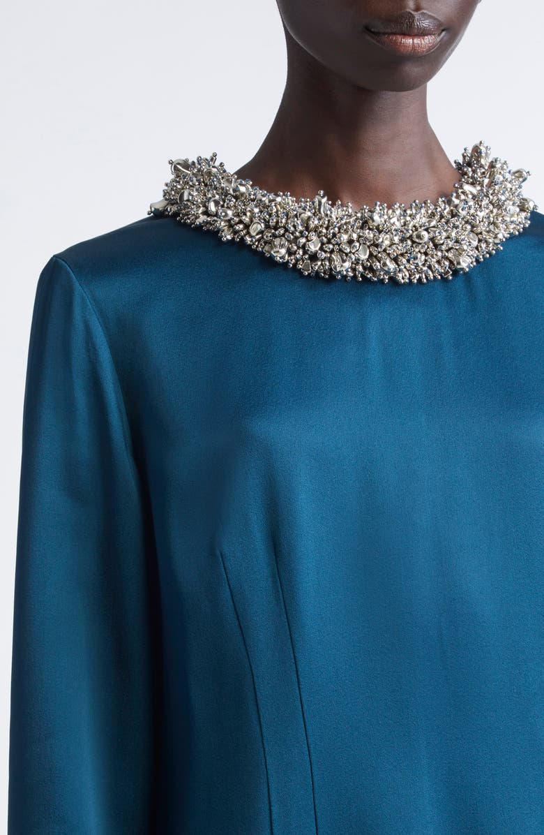 Dries Van Noten Danora Embellished Long Sleeve Satin Dress, Alternate, color, Petrol