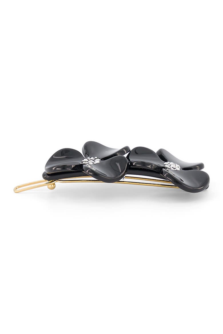 Camelia Acetate Side Barette, Alternate, color, Black