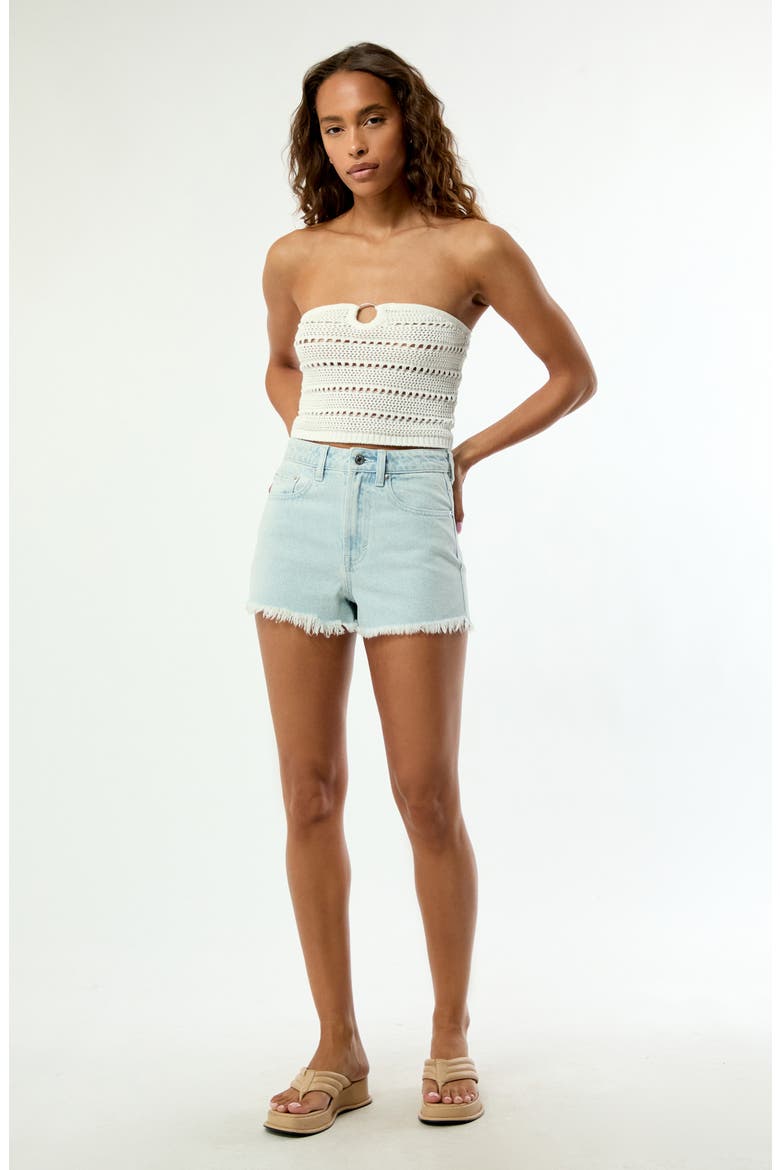 Malisha Ivy Fray Hem Denim Shorts, Alternate, color, MEDIUM INDIGO