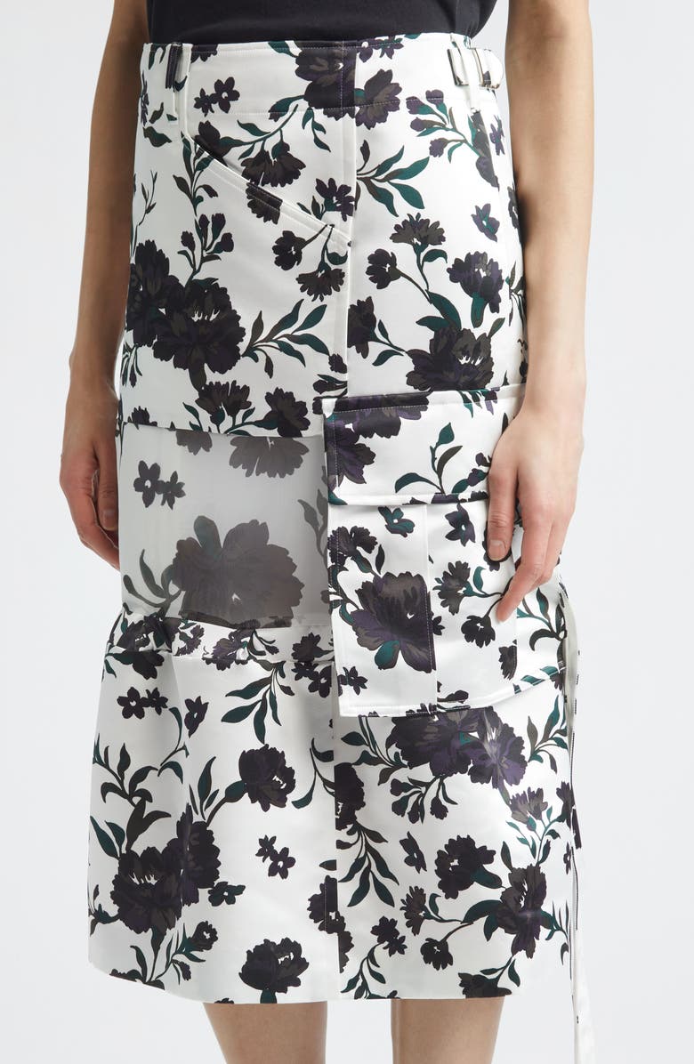 Sacai Mixed Media Floral Midi Skirt, Alternate, color, White