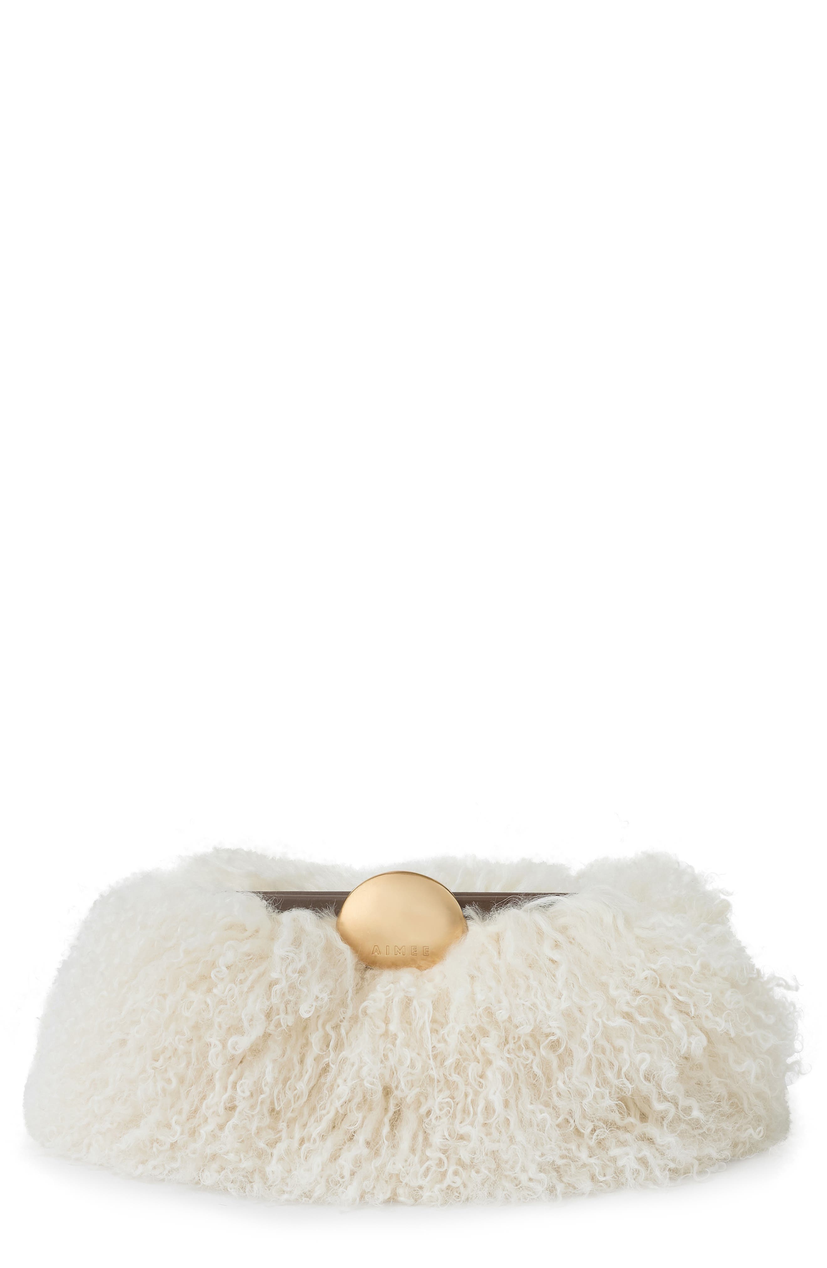 Full Circle Faux Shearling Clutch, Main, color, NATURAL MONGOLIAN SHEARLING