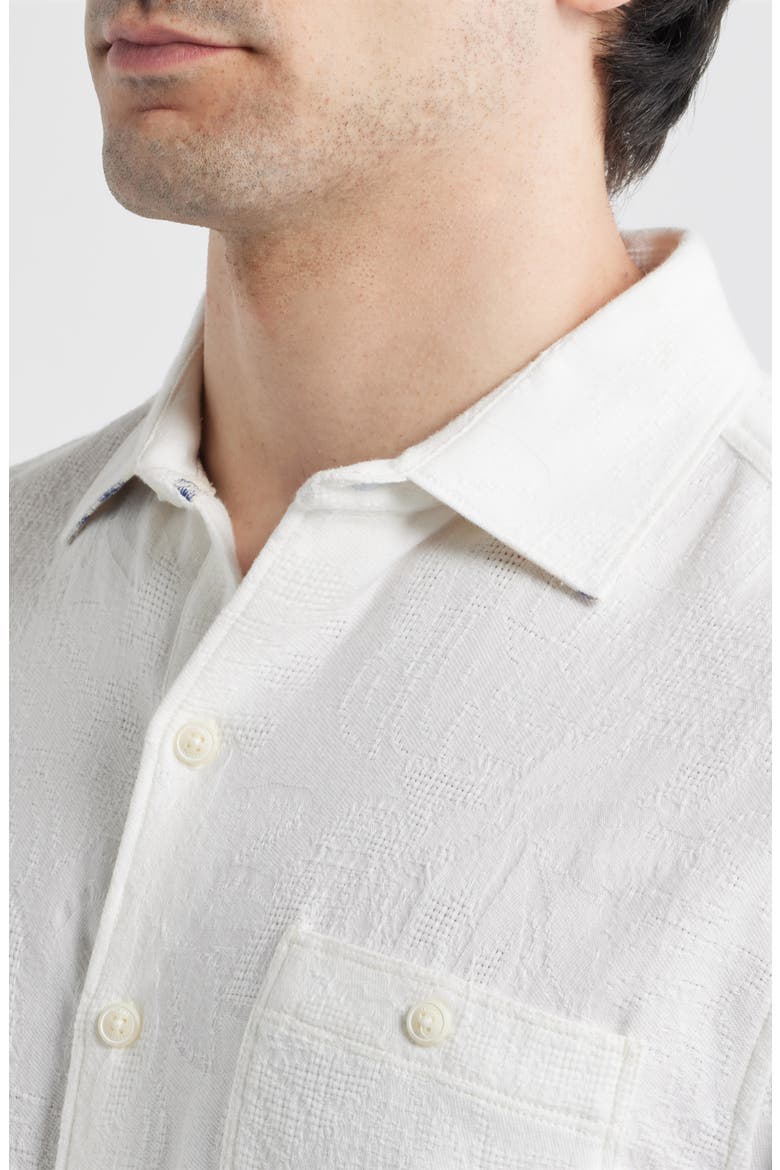 Breeze Island Short Sleeve Cotton Jacquard Button-Up Shirt, Alternate, color, WHITE