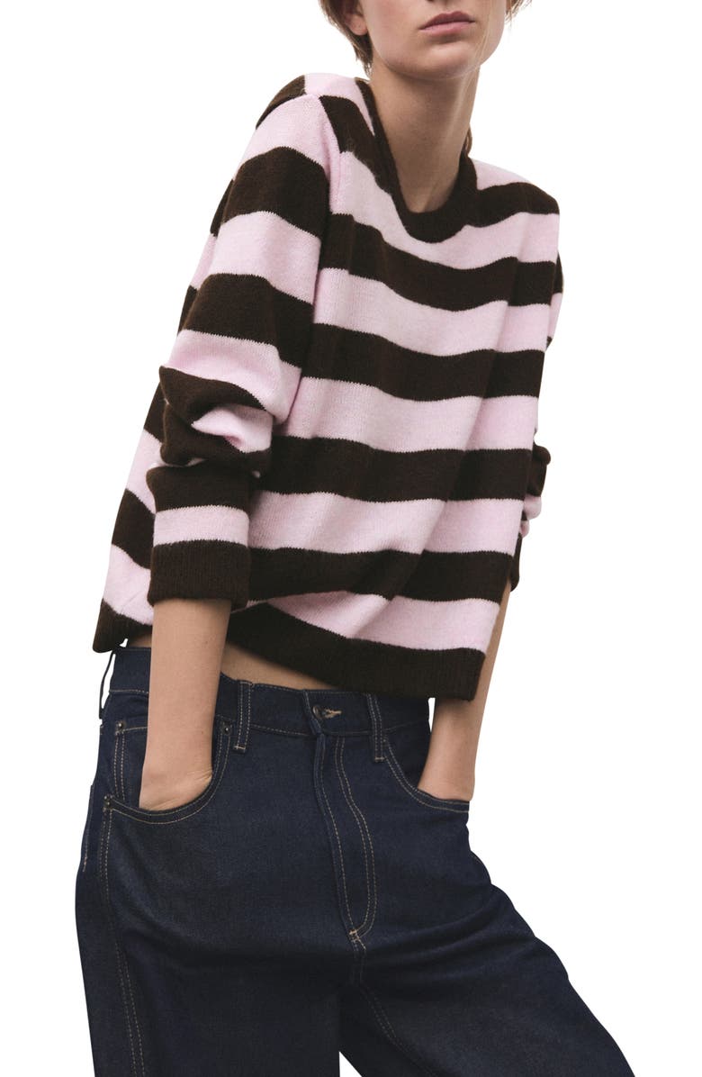 MANGO Stripe Crewneck Sweater, Main, color, Pink