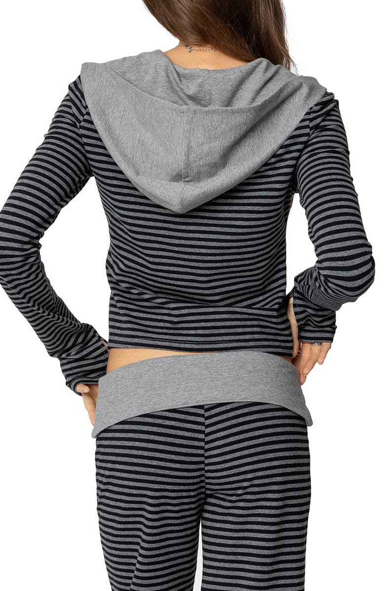 EDIKTED Meggy Colorblock Stripe Zip Hoodie, Alternate, color, Black-And-Gray